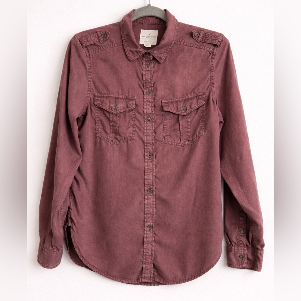 American Eagle Boyfriend Fit Button Down Shirt XS | Mauve Utility Top